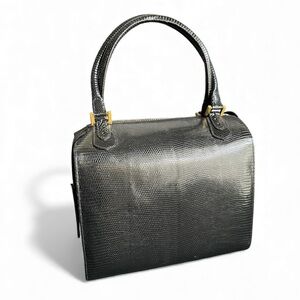 Vintage Finesse La Model Lizard Leather Box Bag Exotic Top Handle Purse 50s
